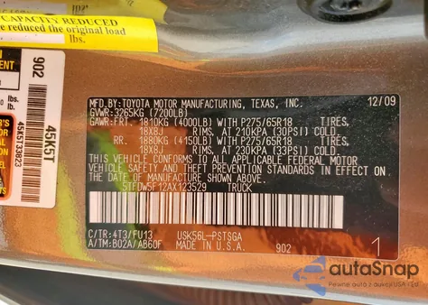 2010 Toyota Tundra Crewmax Sr5 из США, поврежденный, VIN 5TFDW5F12AX123529